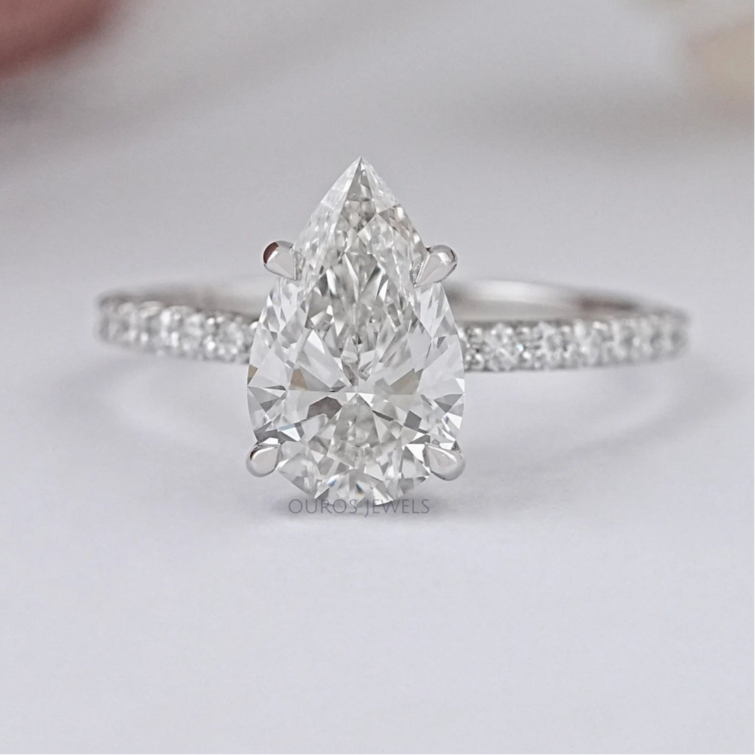 Solitaire Accent Pear Shape Lab Diamond Ring