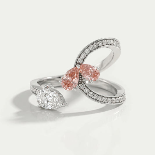 Pink Pear Cut Diamond Bypass Accent Ring Ring