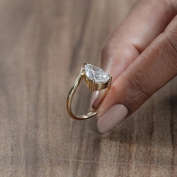 V  Shape Pear Cut Lab Diamond Solitaire Engagement Ring