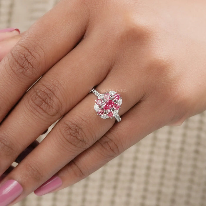 Fancy Pink Pear & Heart Cut Halo Lab Diamond Ring