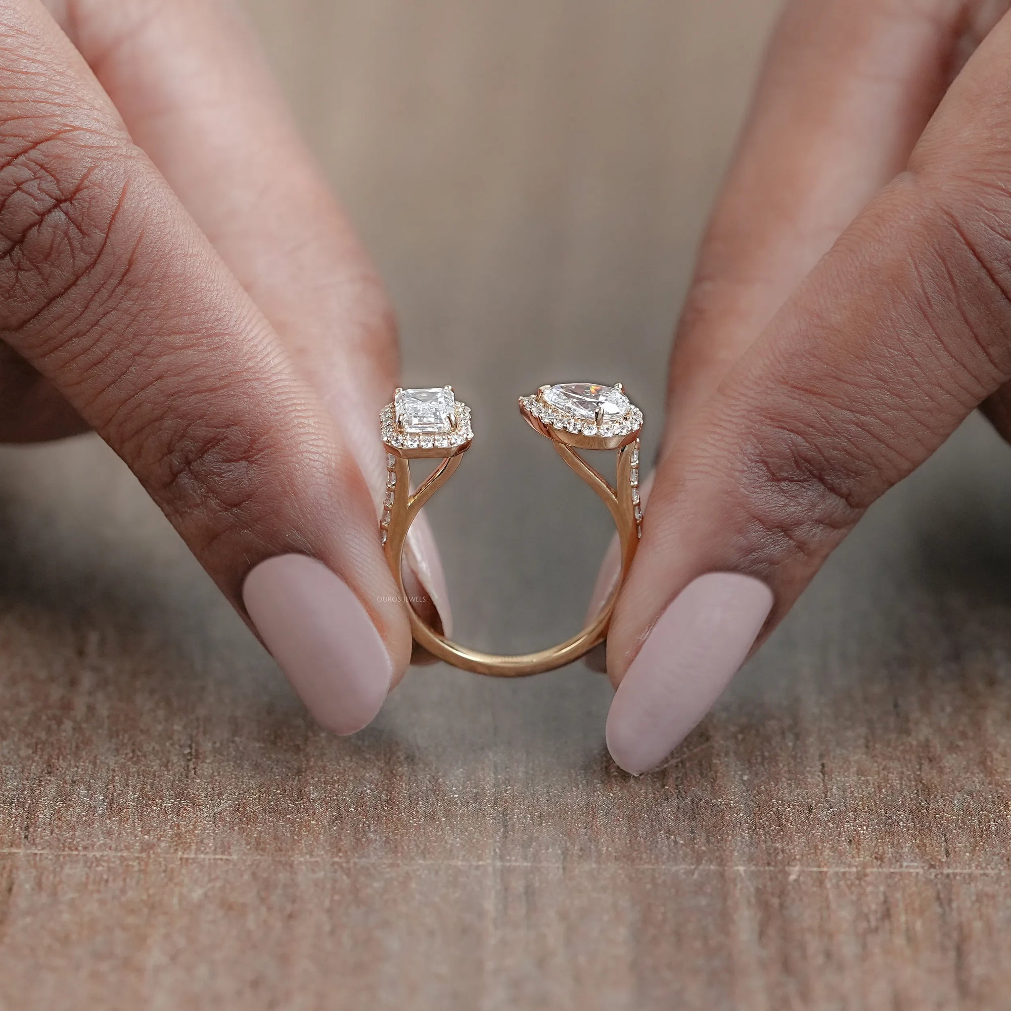 Pear And Emerald Cut Halo Toi Et Moi Engagement Ring Rings