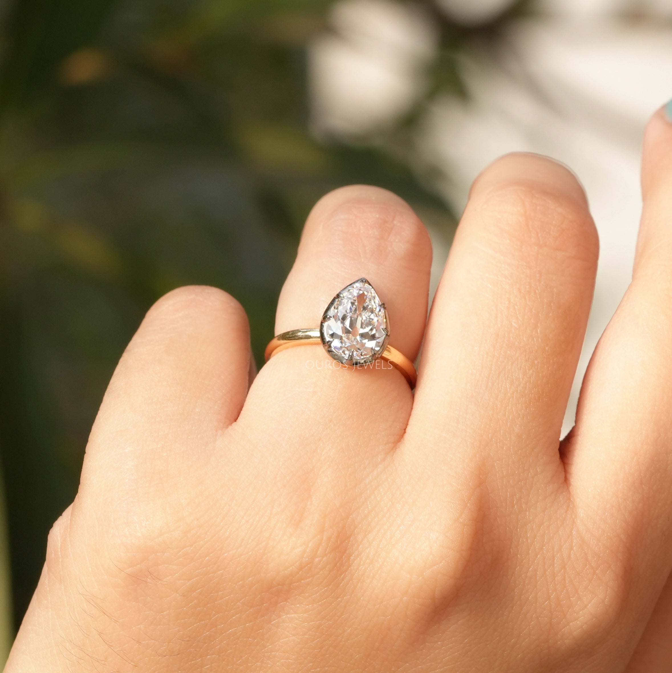 Antique Old Pear Shaped Solitaire Diamond Engagement Ring