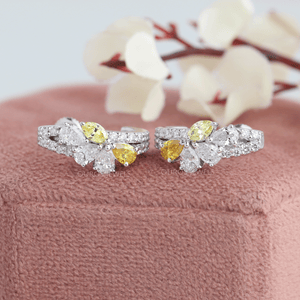 Yellow Pear And Round Cut Cluster Diamond Earrings