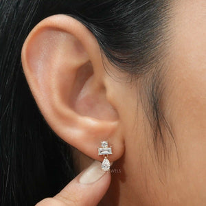 [Pear and Baguette Lab Diamond Earrings]-[Ouros Jewels]