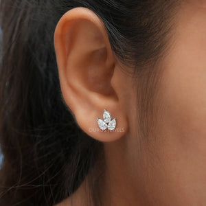 Pear Cut Lab Diamond Stud Earrings In Three Stone