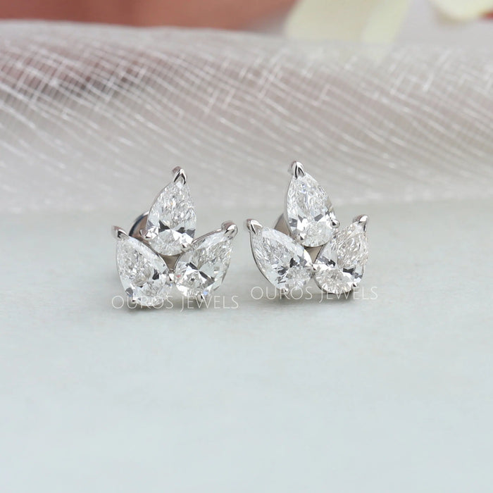 Pear Cut Lab Diamond Stud Earrings In Three Stone