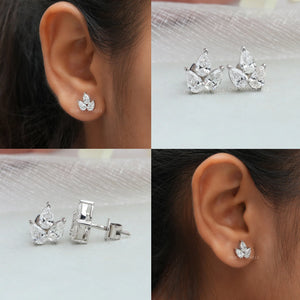 Pear Cut Lab Diamond Stud Earrings In Three Stone