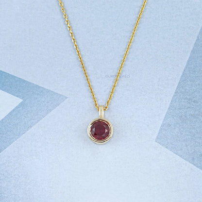 Pigeon Blood Ruby Round Gemstone Bezel Pendant Necklaces