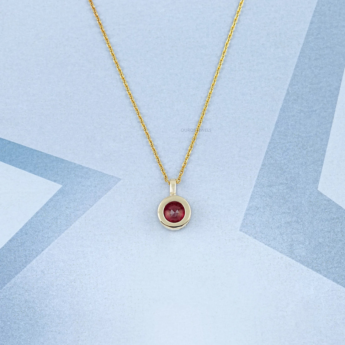 Pigeon Blood Ruby Round Gemstone Bezel Pendant Necklaces