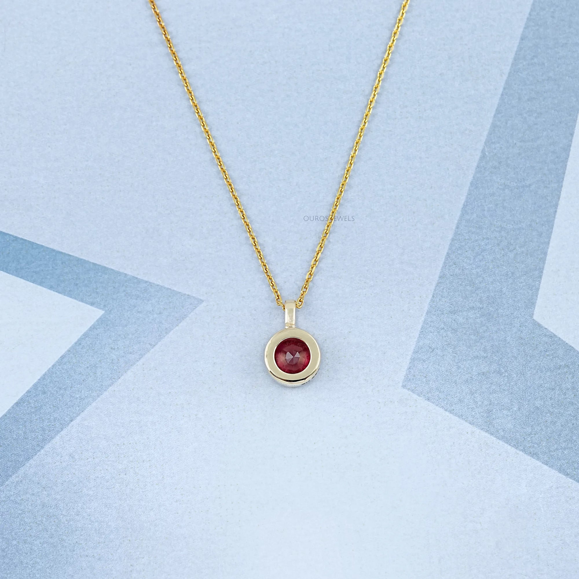 Pigeon Blood Ruby Round Gemstone Bezel Pendant Necklaces