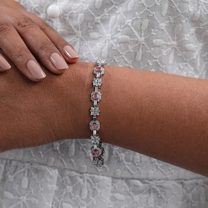 Flower And Pink Asscher Diamond Tennis Bracelet