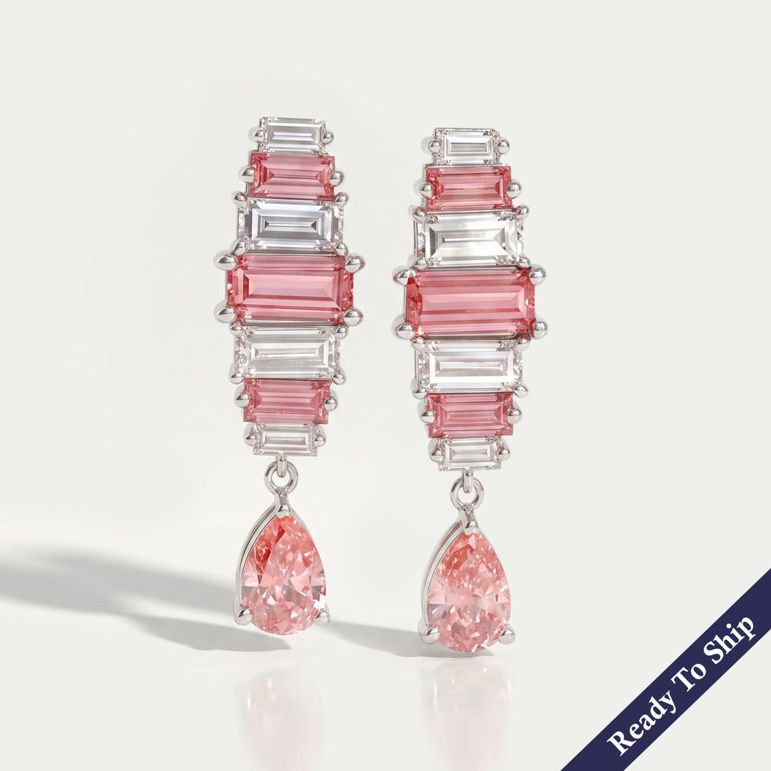 Alternative Pink Baguette Diamond Drop Earrings Earrings