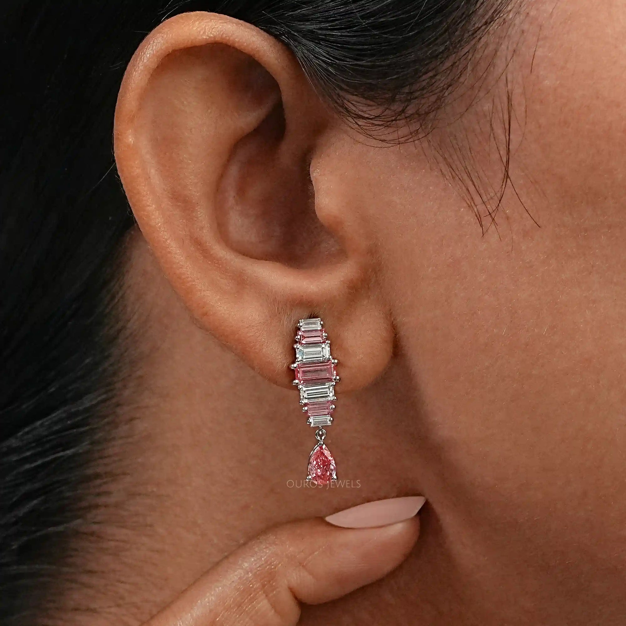 Pink Baguette Attentive Diamond Earrings Earrings