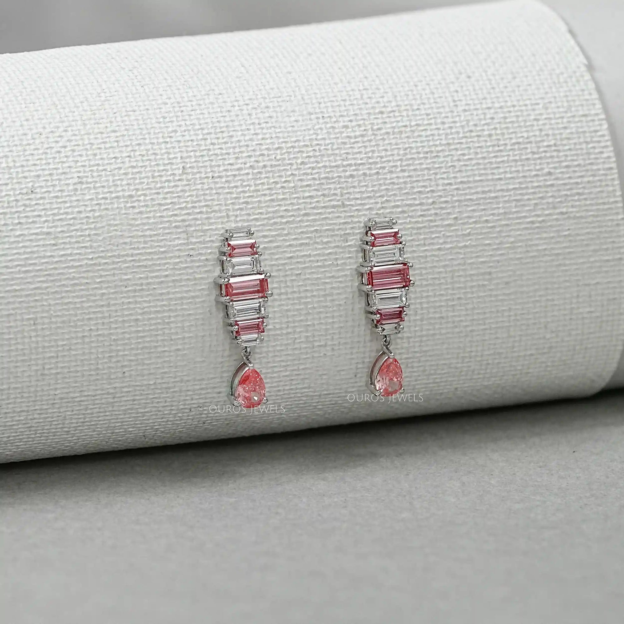 Pink Baguette Attentive Diamond Earrings Earrings