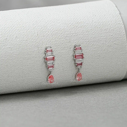 Pink Baguette Attentive Diamond Earrings Earrings