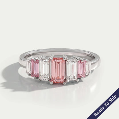 Fancy Pink Baguette Cut Lab Diamond Seven Stone Ring Ring