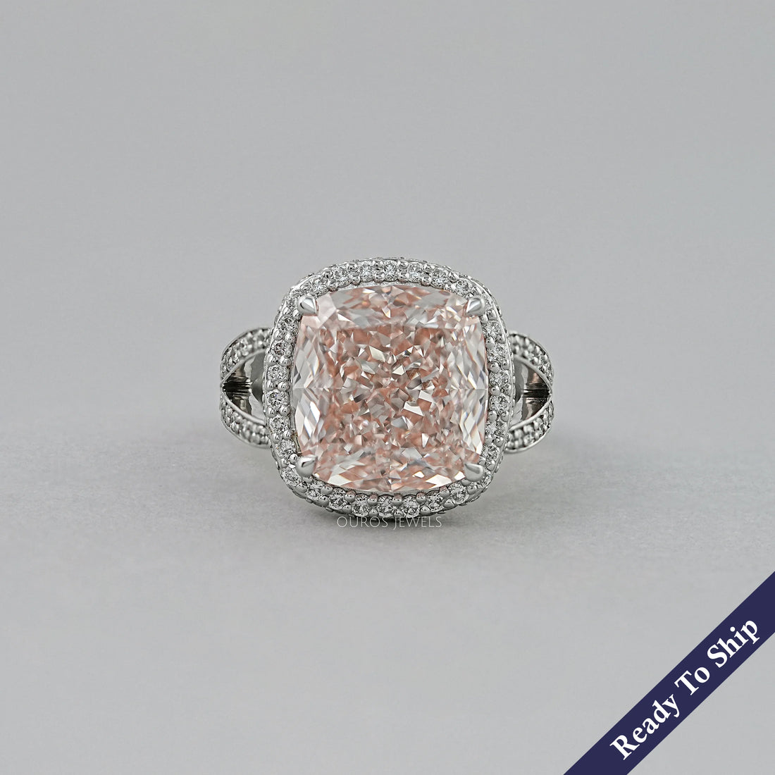 Intense Pink Cushion Lab Diamond Halo Engagement Ring Ring