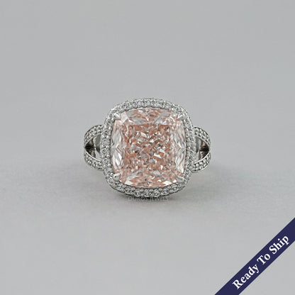 Intense Pink Cushion Lab Diamond Halo Engagement Ring Ring