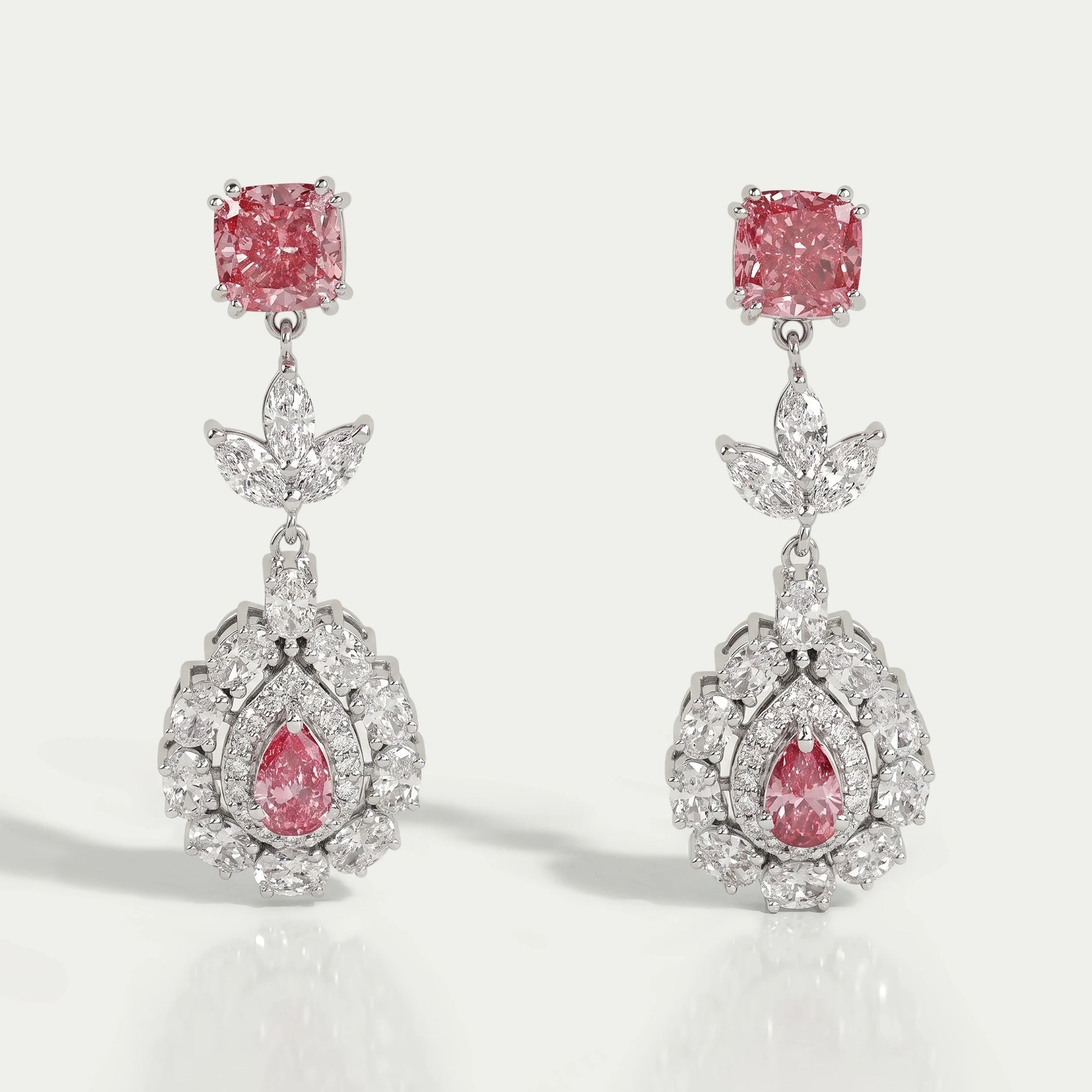 Pink Diamond Double Halo Pear Dangle Earrings Earrings