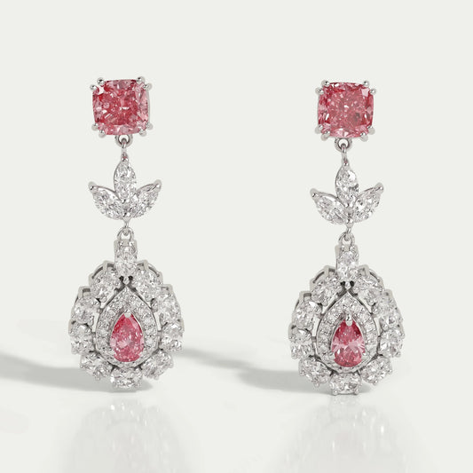 Pink Diamond Double Halo Pear Dangle Earrings Earrings