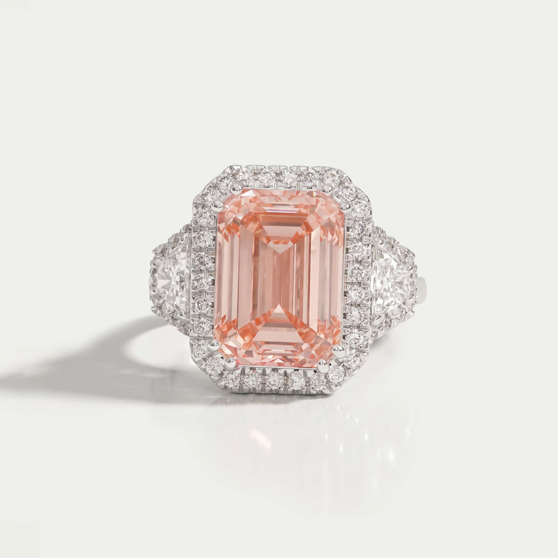 Pink Emerald Cut Three Stone Engagement Ring