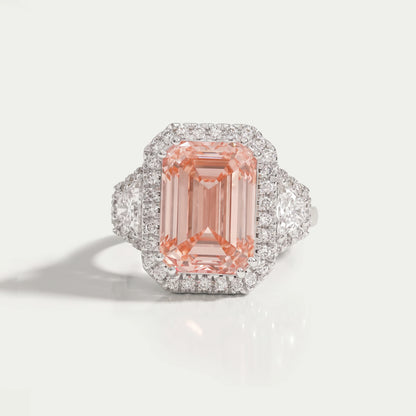 Pink Emerald Cut Three Stone Engagement Ring