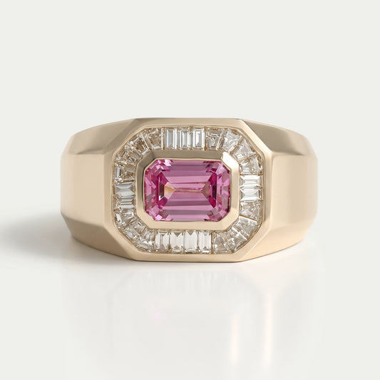 Pink Emerald Gemstone Men's Halo Ring Ring
