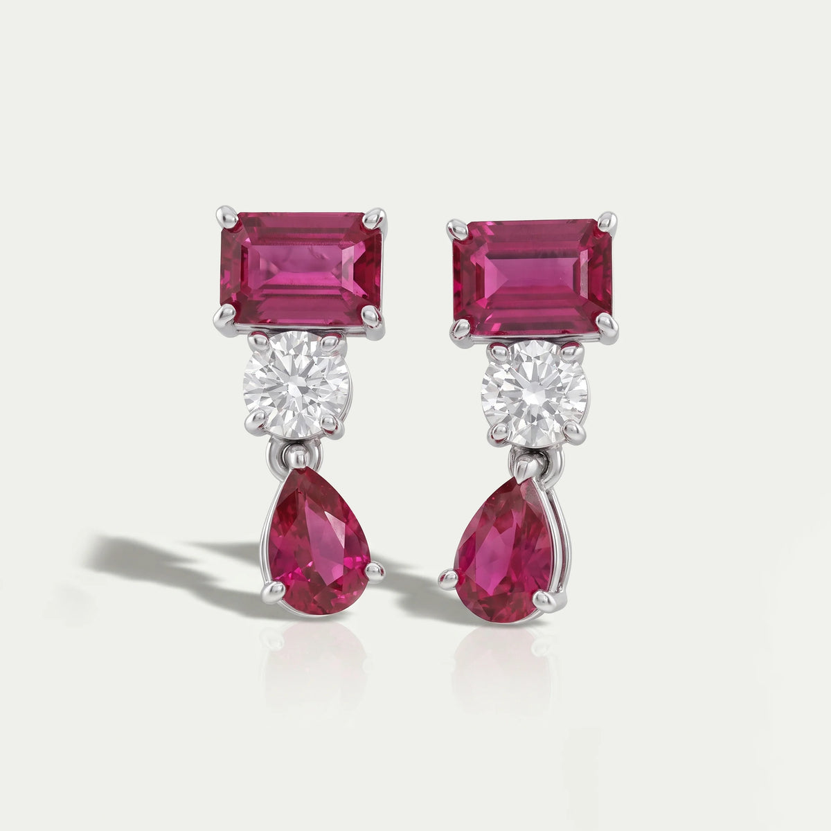 Ruby Emerald And Pear Gemstone Drop Earrings Earrings