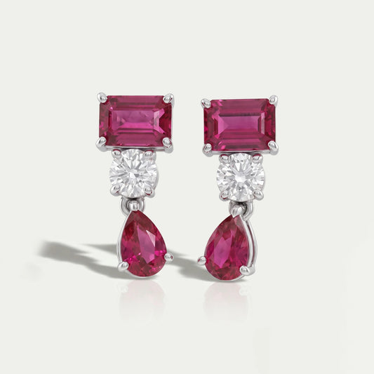 Ruby Emerald And Pear Gemstone Drop Earrings Earrings