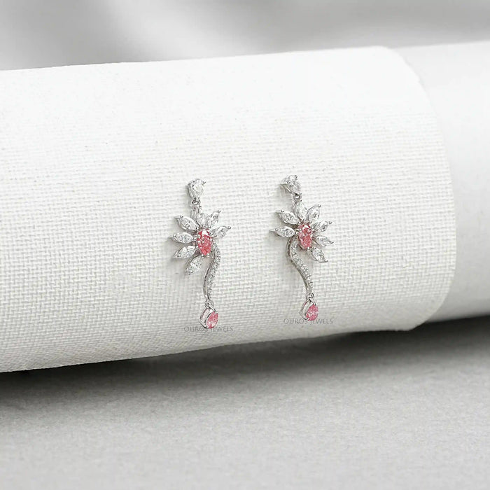 Flower Shape Pink Pear & Marquise Shape Earrings
