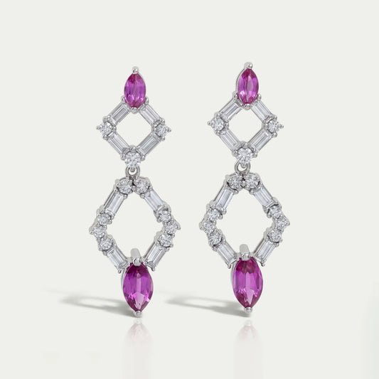 Pink Gemstone And Diamond Drop Dangle Earrings