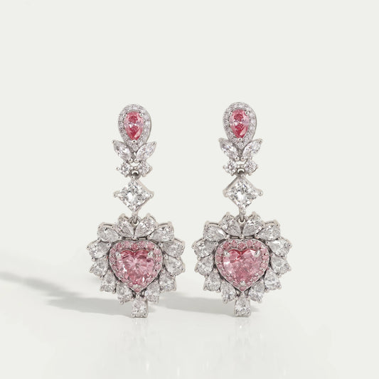 Pink Heart Cut Double Halo Drop Dangle Earrings Earrings