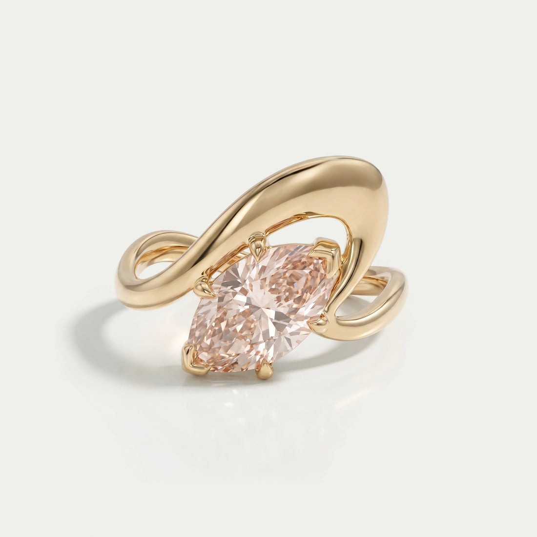 Pink Marquise Cut Lab Diamond Bypass Ring in Yellow Gold Ring