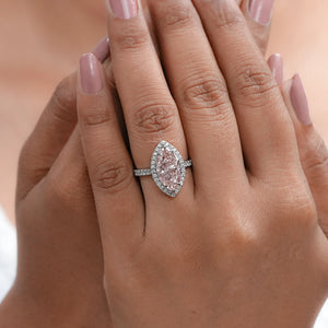 Pink Marquise Cut Halo With Accent  Diamond Engagement Ring