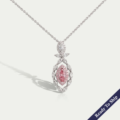 Pink Marquise Lab Diamond Double Halo Pendant Necklaces