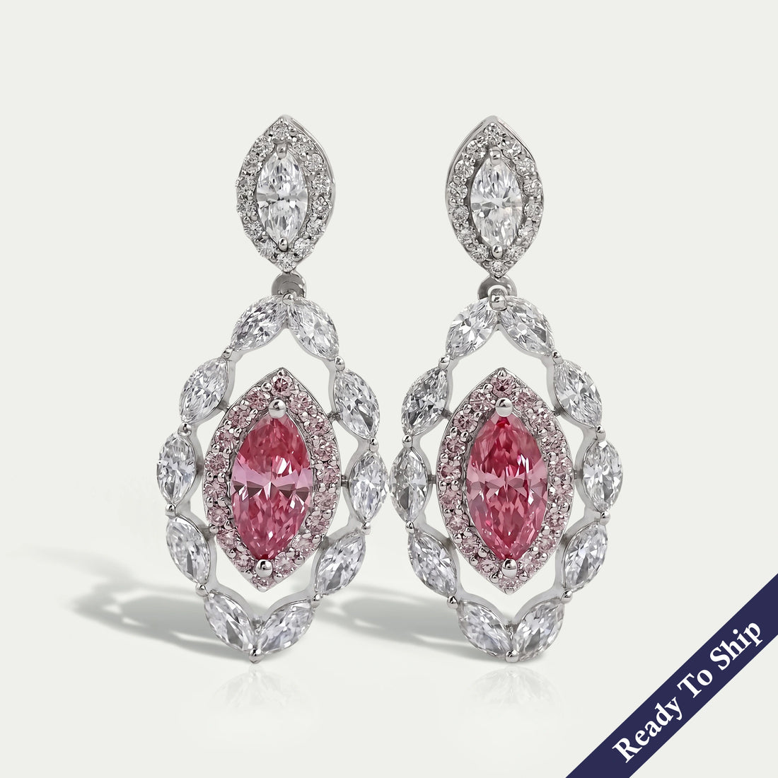 Pink Marquise Lab Diamond Double Halo Earrings Earrings