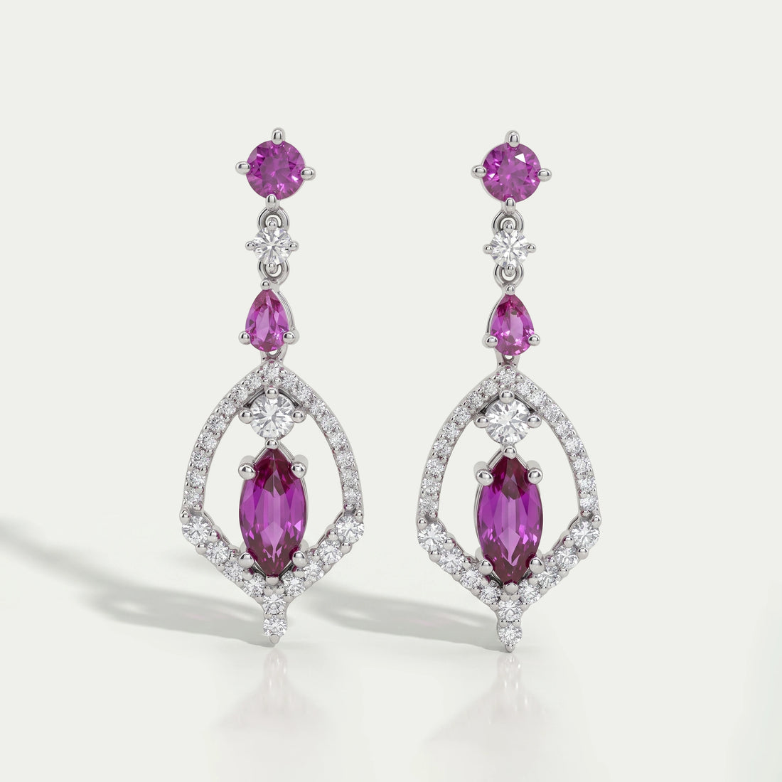 Pink Sapphire Marquise Cut Cluster Diamond Dangle Earrings Earrings