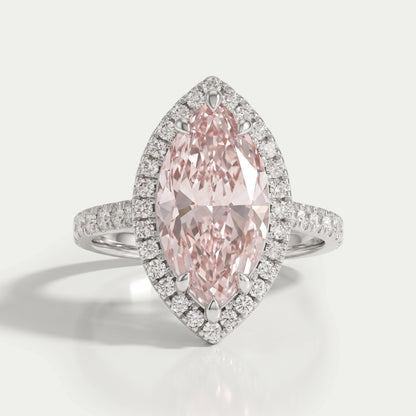 Pink Marquise Cut Halo With Accent Diamond Engagement Ring Rings