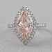 top view of pink marquise cut lab diamond halo engagement ring