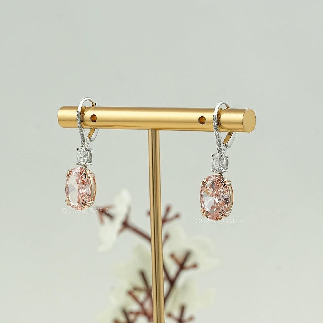 Pink Oval Cut Diamond Drop Hoop Earrings Earring