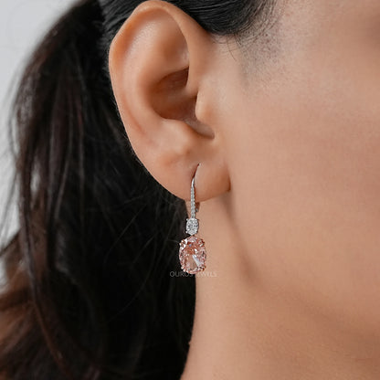 Pink Oval Cut Diamond Drop Hoop Earrings Earring