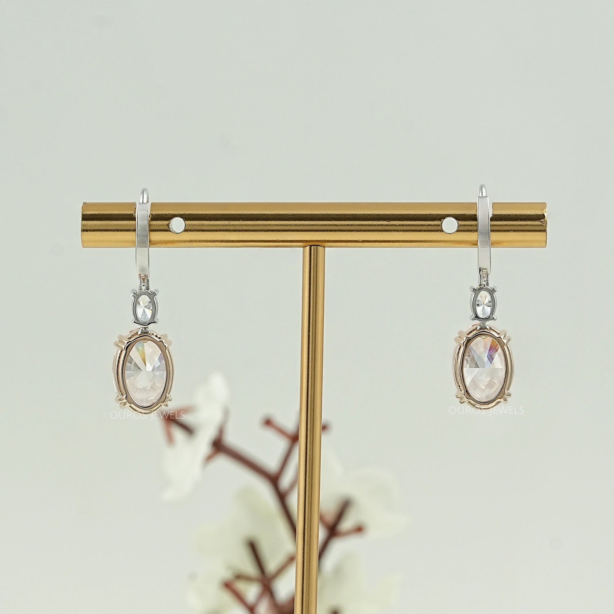 Pink Oval Cut Diamond Drop Hoop Earrings Earring