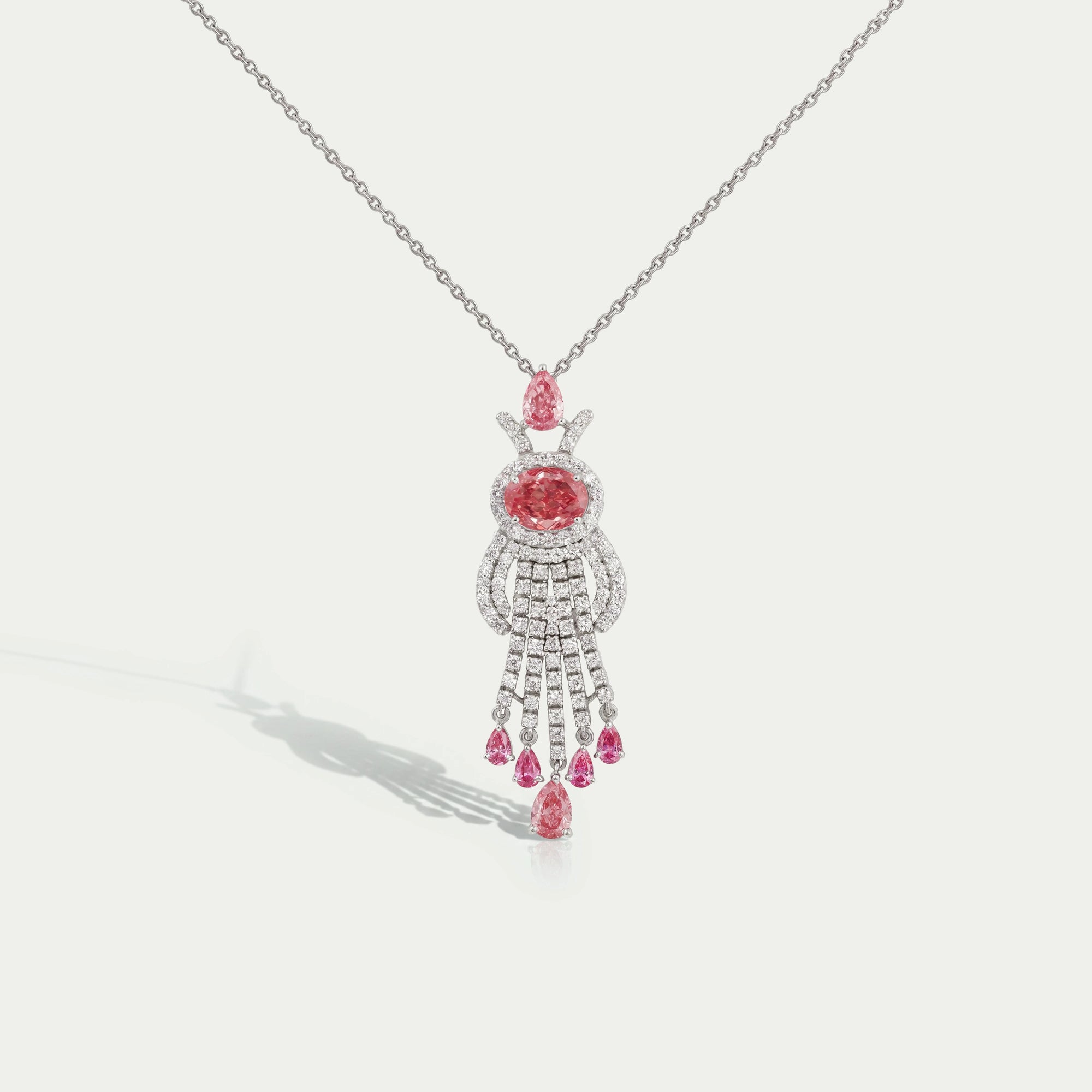 Pink Oval Cut Lab Diamond Pendant Necklace Necklaces