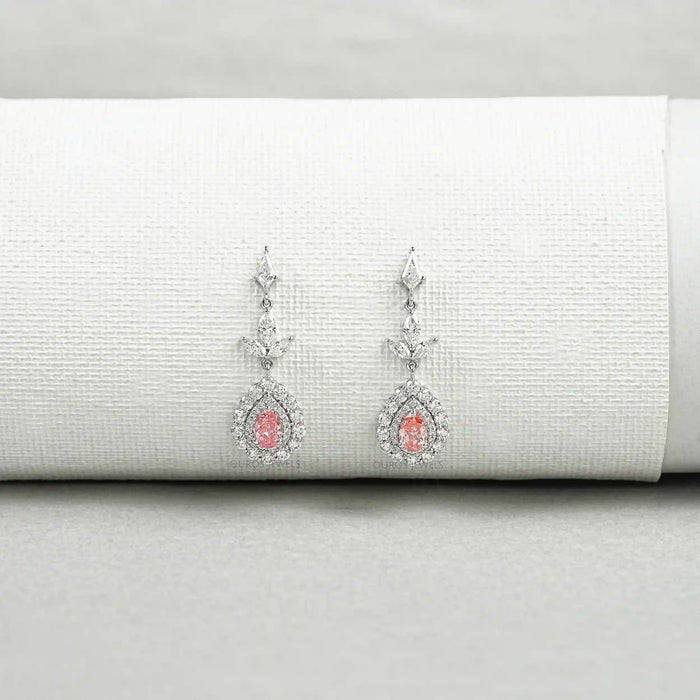 Pink Pear Shape Double Halo Drop Earrings