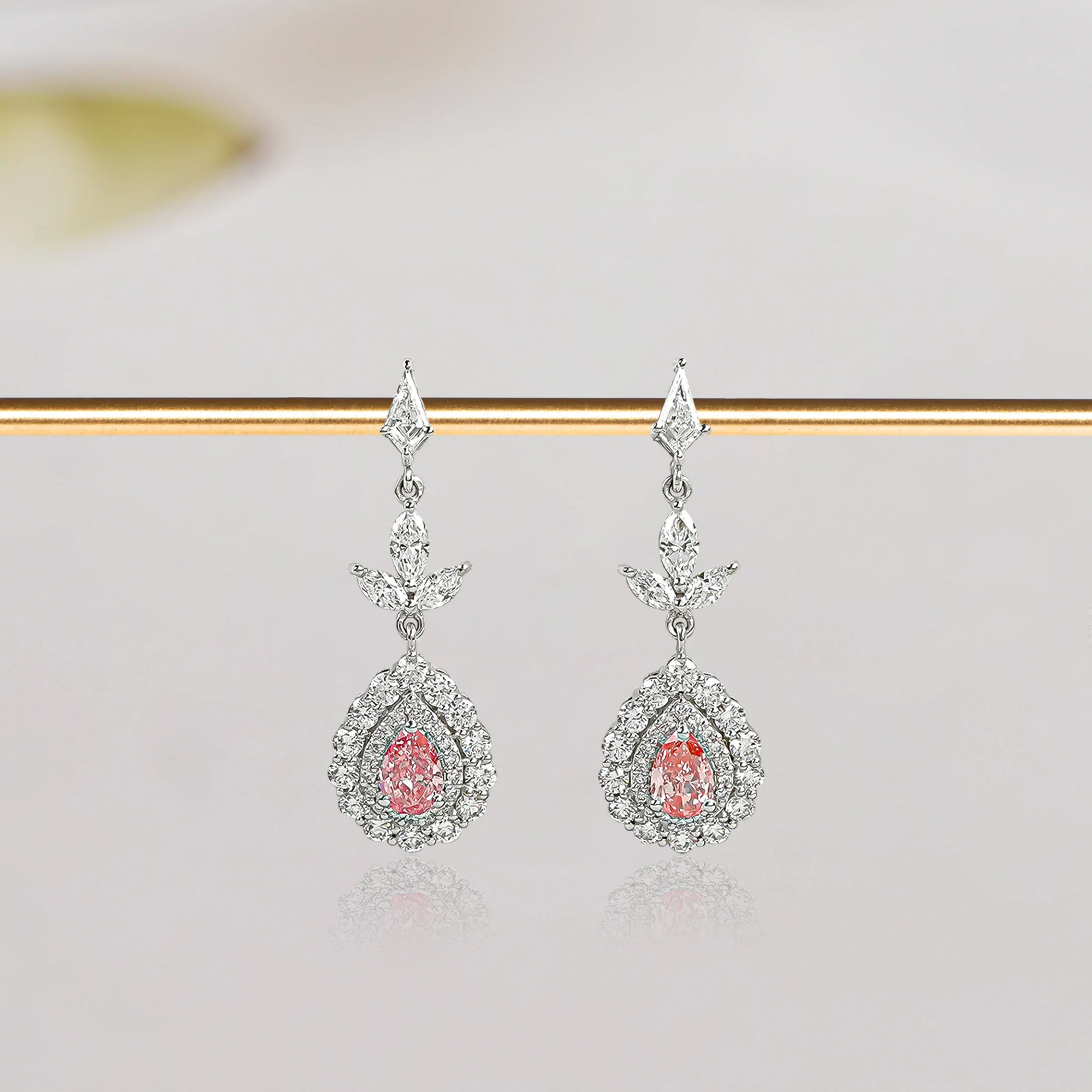 Pink Pear Shape Double Halo Drop Earrings Earrings