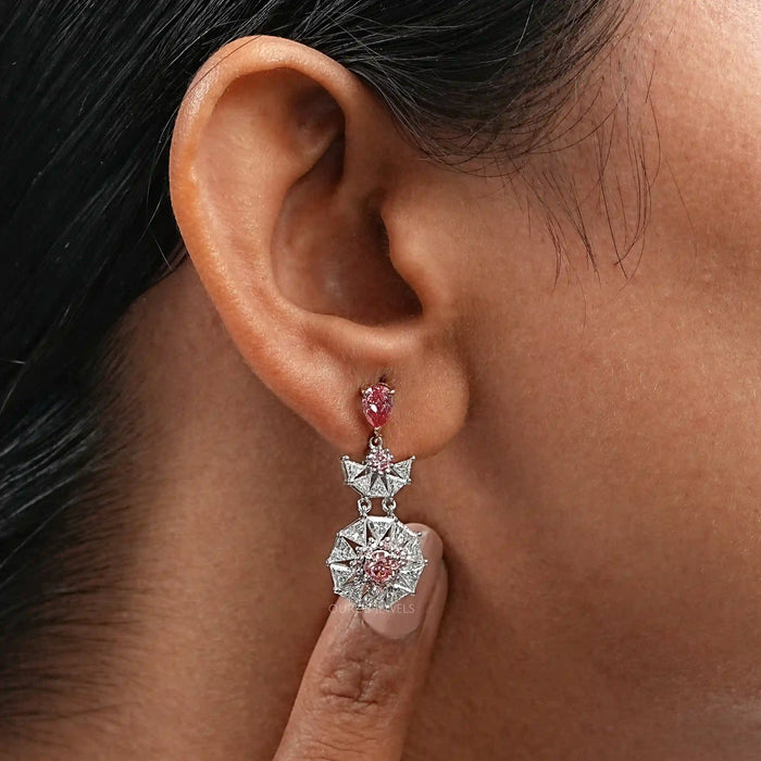 Pink Diamond Starburst Drop Earrings