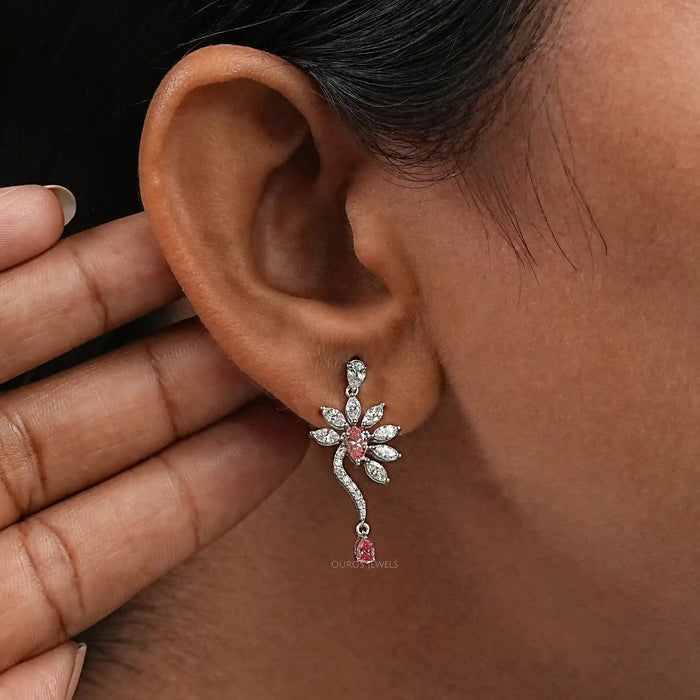 Flower Shape Pink Pear & Marquise Shape Earrings