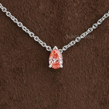 Pink Pear Cut Lab Grown Diamond Pendant Necklaces