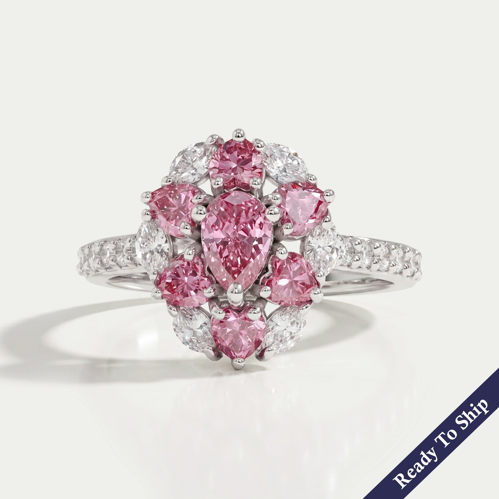 Pink Pear And Heart Cut Lab Diamond Halo Ring Ring