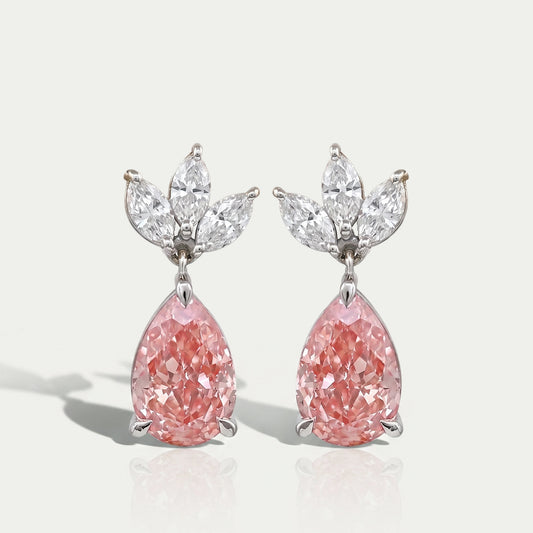 Fancy Pink Pear And Marquise Diamond Drop Earrings Earrings